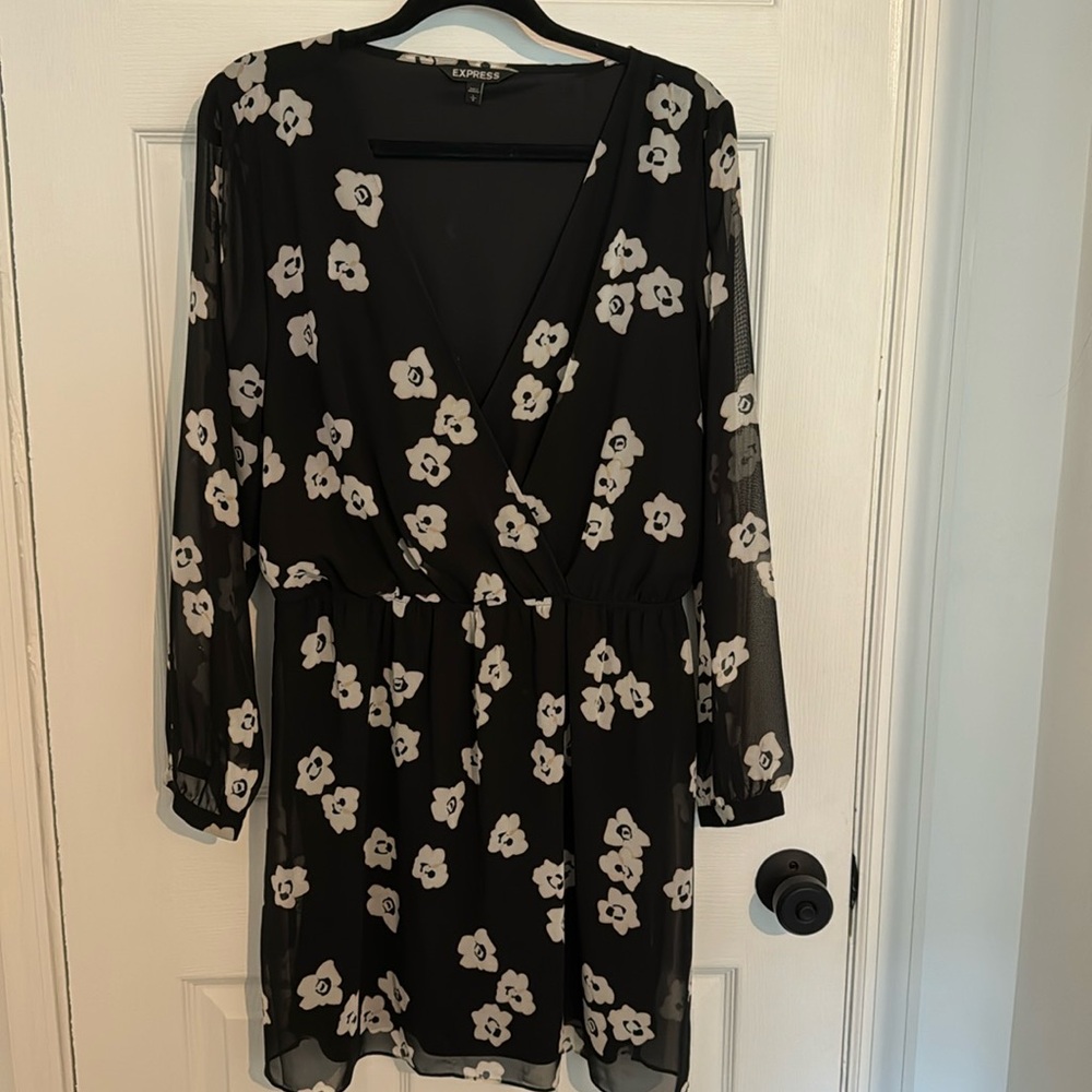 Express Black Floral Dress - Size L